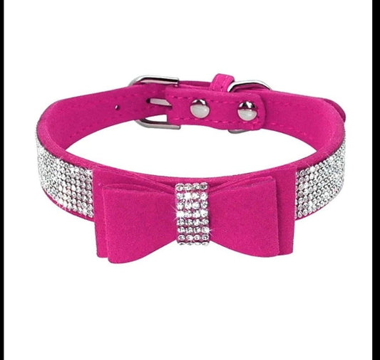 Bling Rhinestone Suede Leather Bowknot Dog Collar - CLEARANCE | Luxury Home Accessories | Heulog Glow