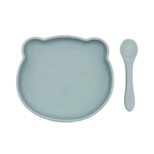 BLW Essentials Bear Plate and Spoon - Dusky Blue | Luxury Home Accessories | Heulog Glow