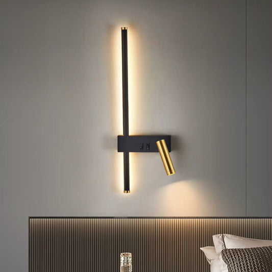 Bold Gold Black LED Wall Lamp Dual Switch Reading Light Bedside | Luxury Home Accessories | Heulog Glow