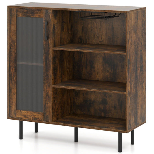 Cabinet Sideboard with Door Adjustable Shelf and Wine Holders-Rustic Brown