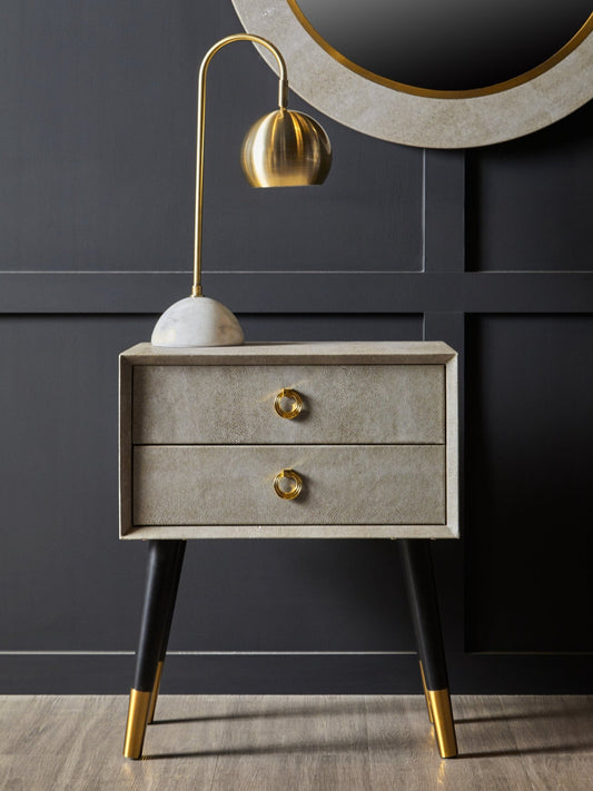 Cadio 2 Drawer Shagreen Effect Side Table | Luxury Home Accessories | Heulog Glow