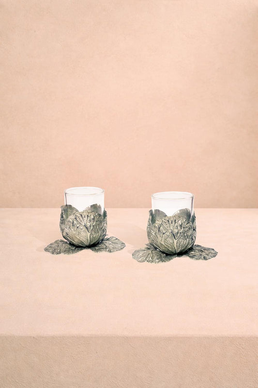 Pewter Cabbage Tea Light Holder- Set of 2