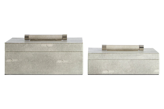 Cardona Set of Two Grey Shagreen Effect Trinket Boxes | Luxury Home Accessories | Heulog Glow