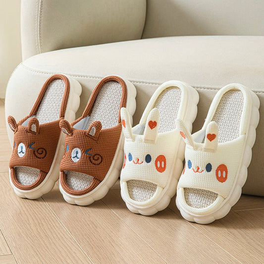 Cartoon Open Toe Couple Hemp Slippers | Luxury Home Accessories | Heulog Glow