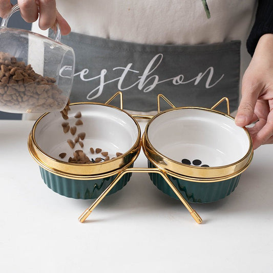 Cat Bowl Cervical Spine Protection Anti-tumble Double Bowl | Luxury Home Accessories | Heulog Glow