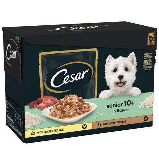 Cesar Senior 10+ Mixed Selection in Sauce Pouches 48 X 100G | Luxury Home Accessories | Heulog Glow