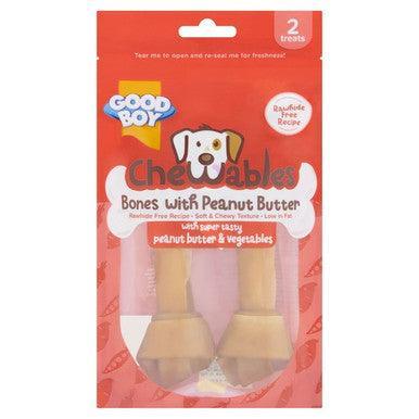 Chewables Dog Peanut Butter Medium Bones 2 Pack 158g | Luxury Home Accessories | Heulog Glow