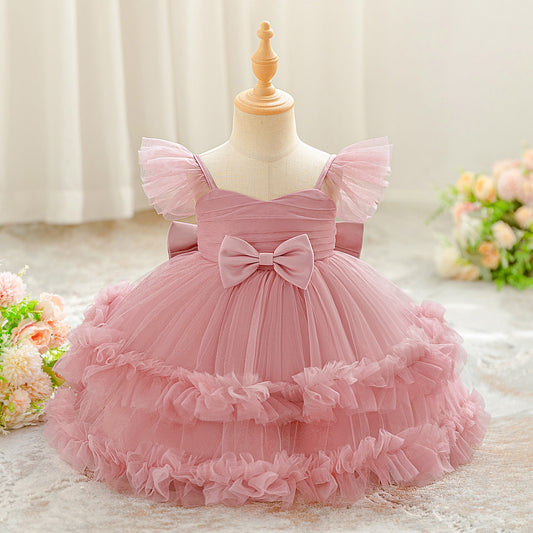 Children's Puff-sleeve Bowknot Tulle Fluffy Tiered Cake Skirt | Luxury Home Accessories | Heulog Glow