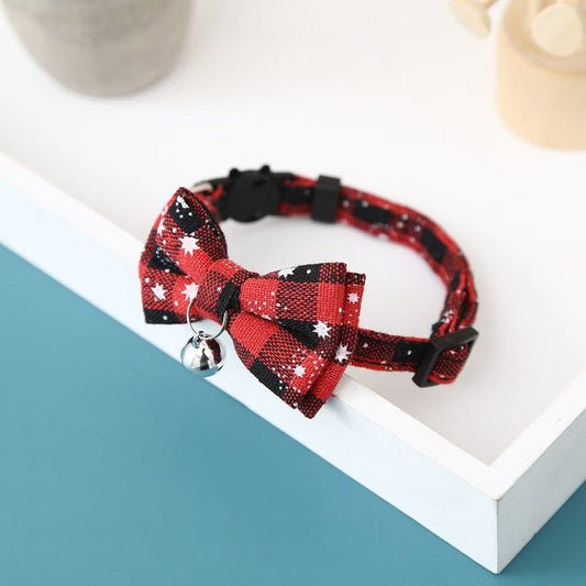 Christmas Snowflake Plaid Bow Bell Cat Collar | Luxury Home Accessories | Heulog Glow