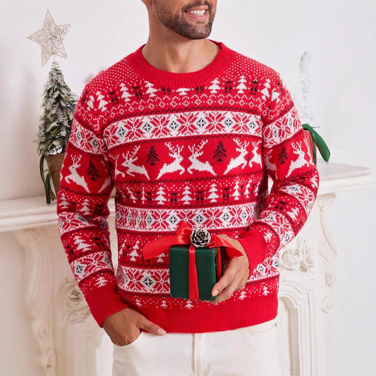 Christmas Sweater Men's Round Neck Loose Jacquard Knitwear | Luxury Home Accessories | Heulog Glow