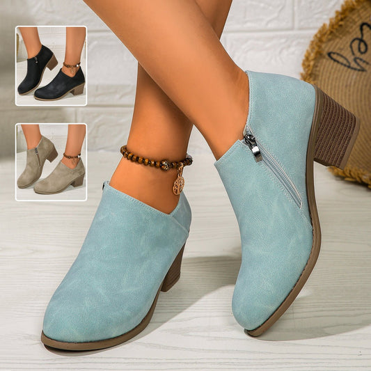 Chunky Heel Round Toe Ankle Boots With Side Zipper Design Fashion Fall Winter Short Boots For Women Shoes | Luxury Home Accessories | Heulog Glow