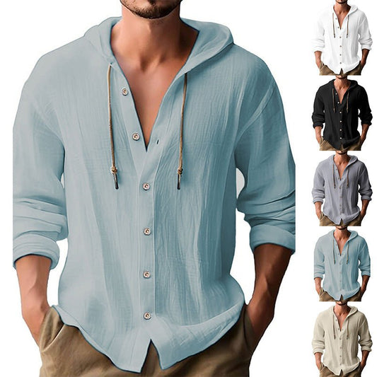 Cotton And Linen Shirt Hooded Sweater Button Long Sleeve | Luxury Home Accessories | Heulog Glow