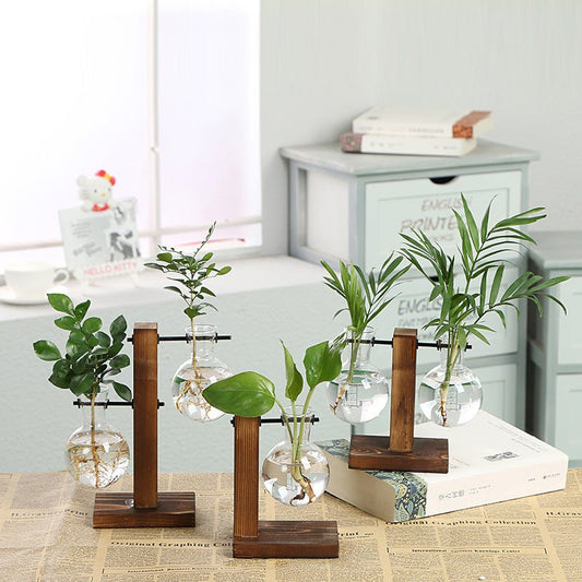 Creative Wooden Glass Bottle Plant Vase | Luxury Home Accessories | Heulog Glow