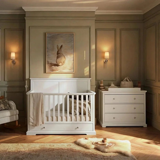 CuddleCo Beaumont Grand 2 Piece Nursery Furniture Set - White | Luxury Home Accessories | Heulog Glow