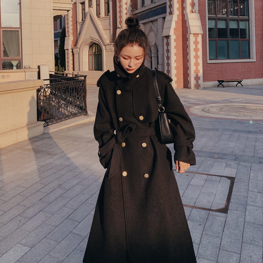 Women's Mid-length Over The Knee Minimalist Hepburn Style Woolen Coat