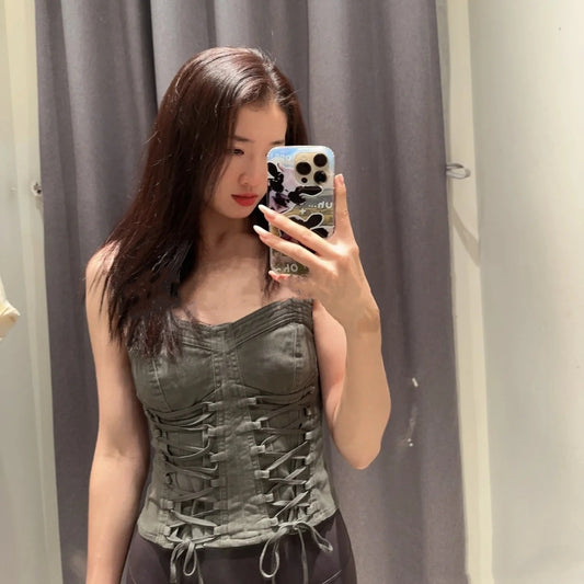 New Women's Spicy Girl Tie Up Tight Fitting Sleeveless Camisole