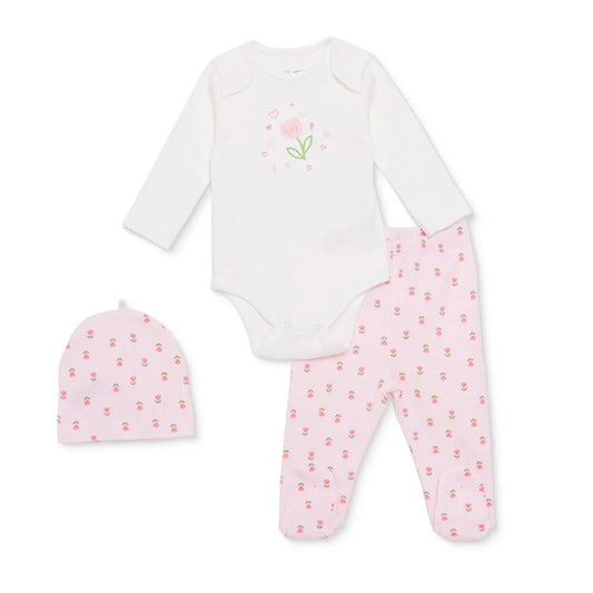 HelloBaby Girls Body-Footed Bottom-Hat Flower - Ecru