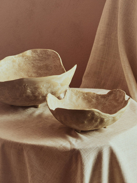 Densita Set of Two Textured Beige Whitewash Bowls | Luxury Home Accessories | Heulog Glow