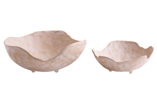 Densita Set of Two Textured Beige Whitewash Bowls | Luxury Home Accessories | Heulog Glow