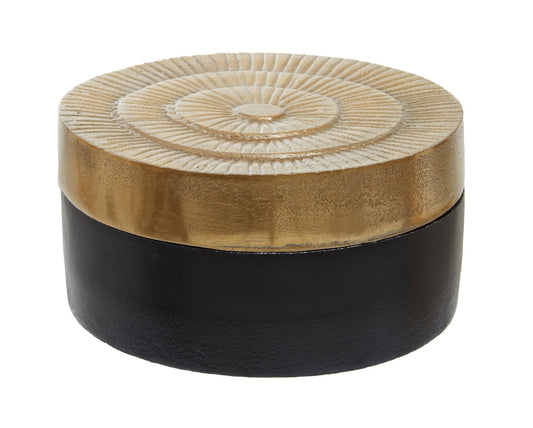 Deomali Small Two Toned Black and Gold Round Box | Luxury Home Accessories | Heulog Glow