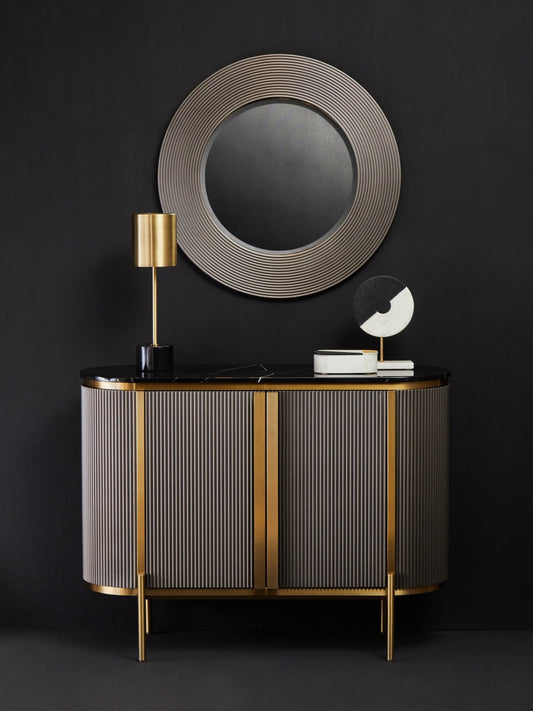 Dervio Grey Two Door Sideboard with Black Marble Top | Luxury Home Accessories | Heulog Glow