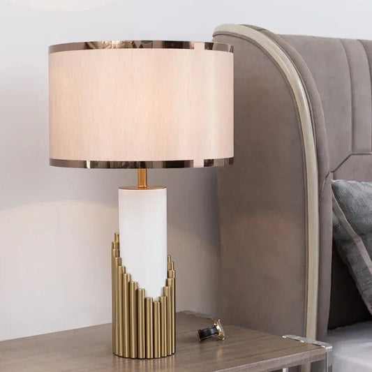 Designer's Luxury LED Desk Lamp Marble Fabric Lampshade | Luxury Home Accessories | Heulog Glow
