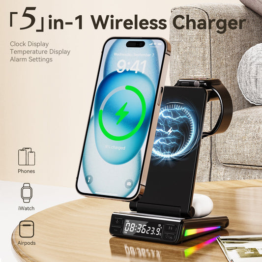 Desktop Vertical Five-in-one Folding Multifunctional Wireless Charger | Luxury Home Accessories | Heulog Glow