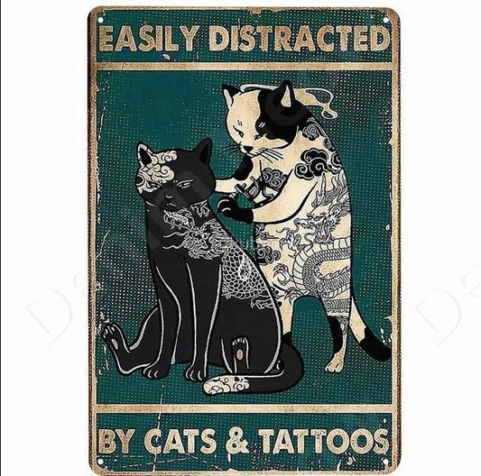 Distracted by Cats & Tats Tin Sign | Luxury Home Accessories | Heulog Glow