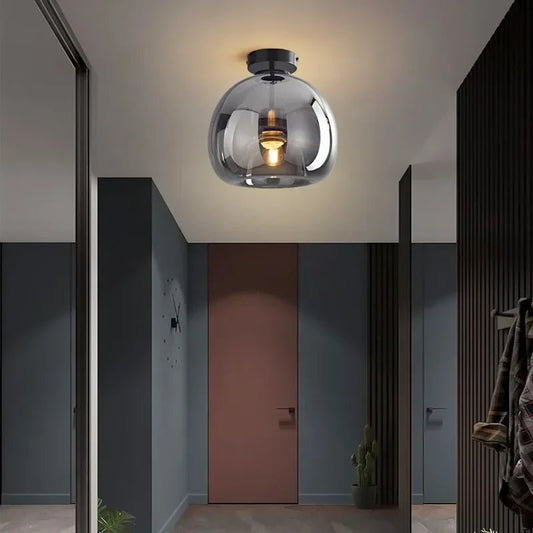 Dome Semi-Flush Glass Ceiling Light E27 Black Gold Bedroom Bathroom | Luxury Home Accessories | Heulog Glow