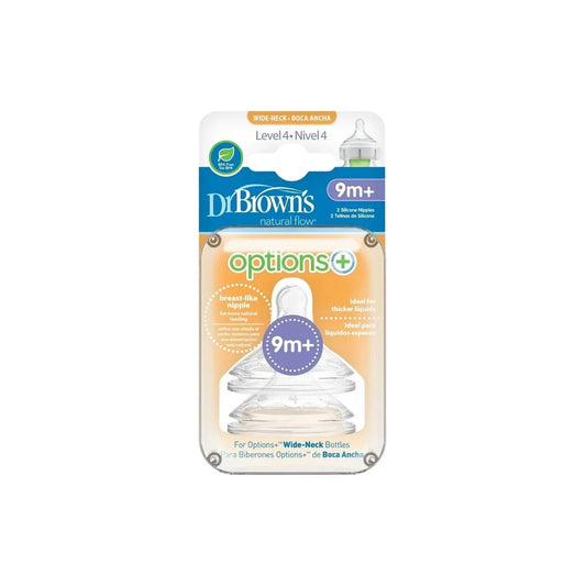 Dr. Brown's Options+ Baby Bottle Teats Level 4 Wide Neck 9+ months Pack of 2 | Luxury Home Accessories | Heulog Glow
