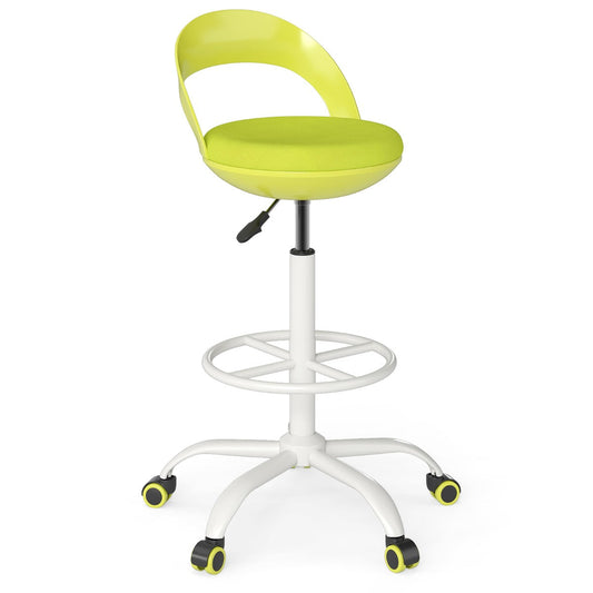 Drafting Stool Rolling Tall Desk Chair with Wheels-Green