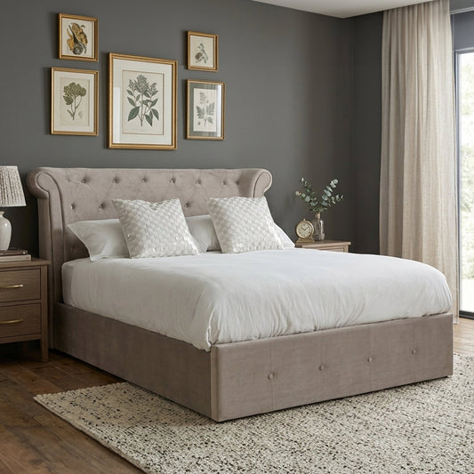 Edison Mink Velvet Ottoman Double Bed | Luxury Home Accessories | Heulog Glow