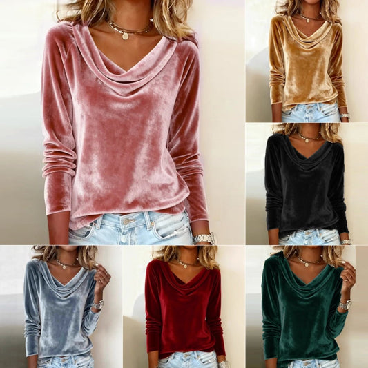 Elegant Velvet Long Sleeve Shirts For Women Fall Spring Solid Color Loose Women Blouses Fashion Pullover Tops Party Clothes | Luxury Home Accessories | Heulog Glow
