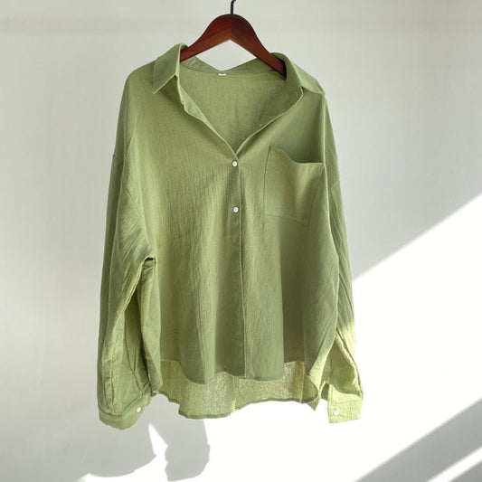 European And American-style Lapel Solid-color Cotton-linen Top Loose-fitting | Luxury Home Accessories | Heulog Glow