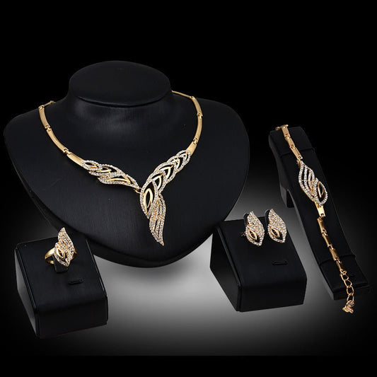 Exaggerated Bridal Gift Female Fashion Jewelry Set Necklace Earrings Ring Bracelet Four-piece Set | Luxury Home Accessories | Heulog Glow