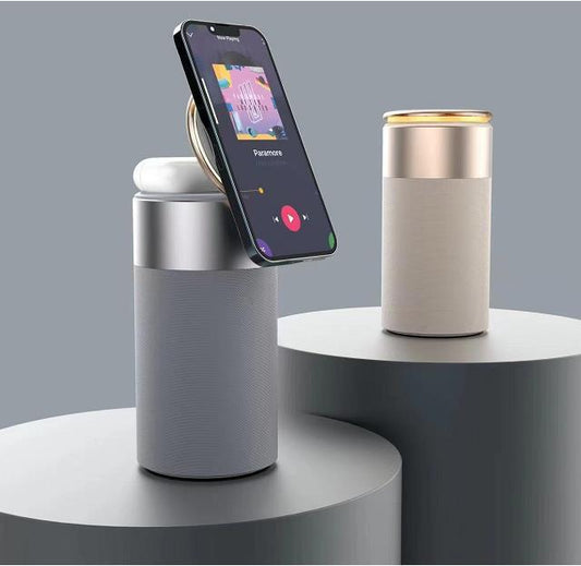 3-in-1 Wireless Charging Station with Bluetooth Speaker & LED Lamp | iPhone AirPods Charger
