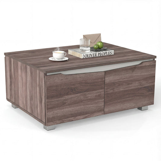Farmhouse Coffee Table with Storage Center Table with 4 Doors and 2-Way Opening-Brown