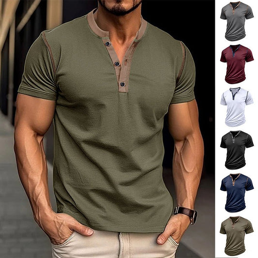 Fashion Short-sleeved Polo Shirt Summer Button V-neck T-shirt Tops Mens Clothing | Luxury Home Accessories | Heulog Glow