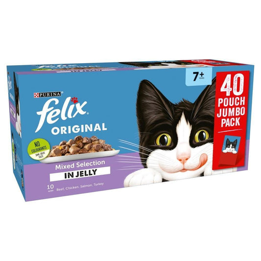 Felix Original Senior 7+ Mixed Selection (Chicken) in Jelly Pouches 40 x 100g | Luxury Home Accessories | Heulog Glow