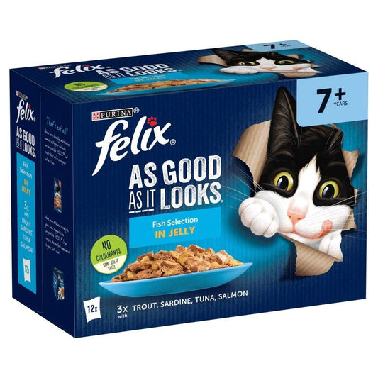 Felix Pouch As Good As It Looks Senior Fish in Jelly 12 x 100g | Luxury Home Accessories | Heulog Glow