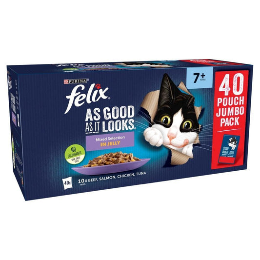 Felix Pouch As Good As It Looks Senior Mixed Selection in Jelly 40 x 100g | Luxury Home Accessories | Heulog Glow