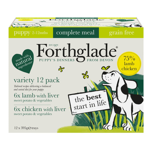Forthglade Puppy Complete Grain Free Variety with Liver & Veg Trays 395g x 12 | Luxury Home Accessories | Heulog Glow