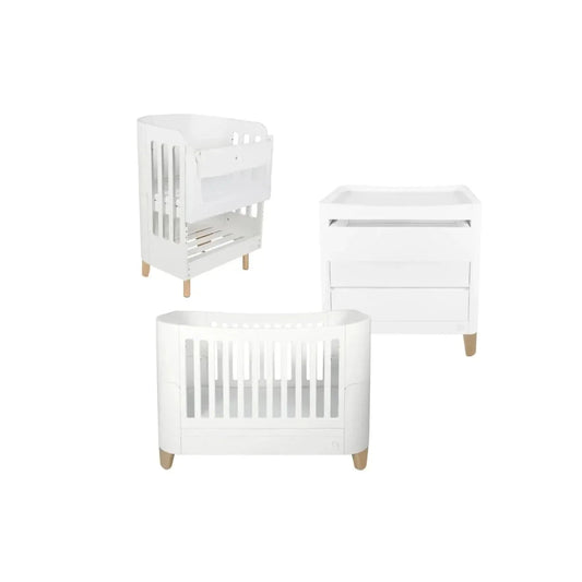 Gaia Baby Serena Cot Bed and Bedside Crib Set - White/Natural | Luxury Home Accessories | Heulog Glow
