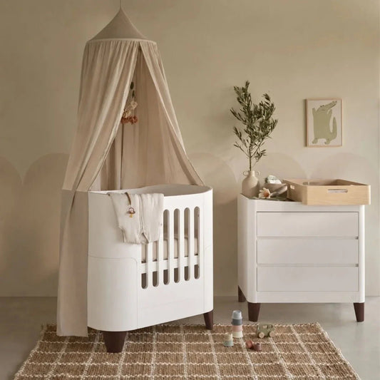 Gaia Baby Serena Mini Cot & Dresser Room Set - White/Walnut | Luxury Home Accessories | Heulog Glow