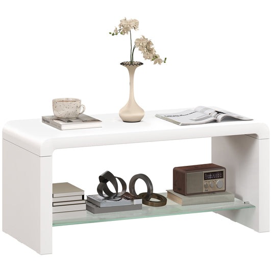 HOMCOM High Gloss Storage Coffee Table, Centre Table for Living Room, White
