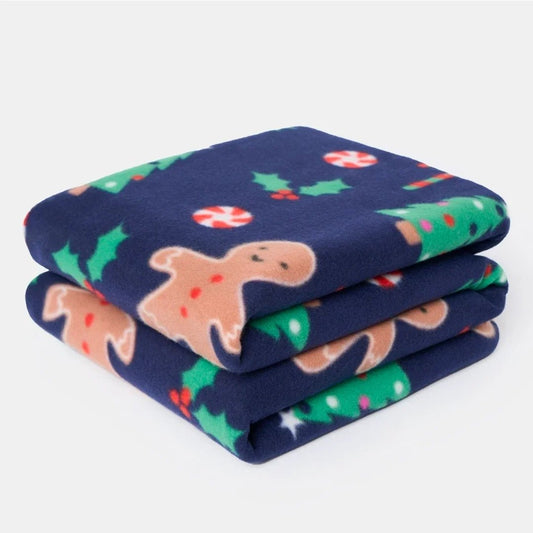 Gingerbread Man Pet Fleece Throw - Navy | Luxury Home Accessories | Heulog Glow