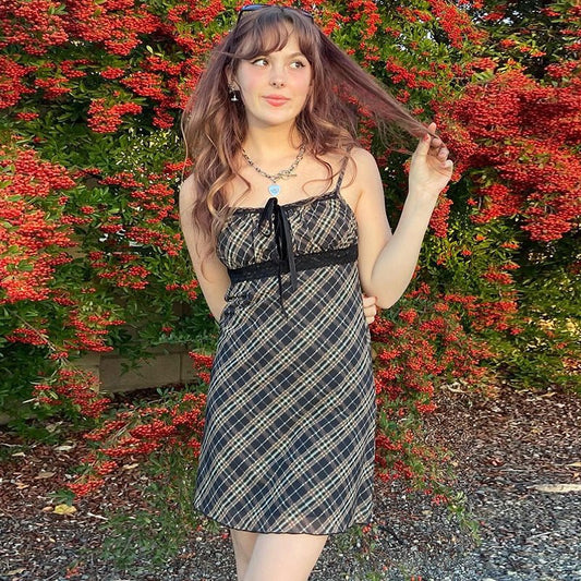 Halter-neck Plaid Slip Dress | Luxury Home Accessories | Heulog Glow