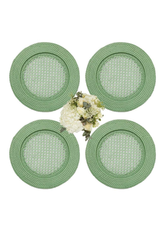 Harbour Island Round Rattan Charger Green - Set of 4