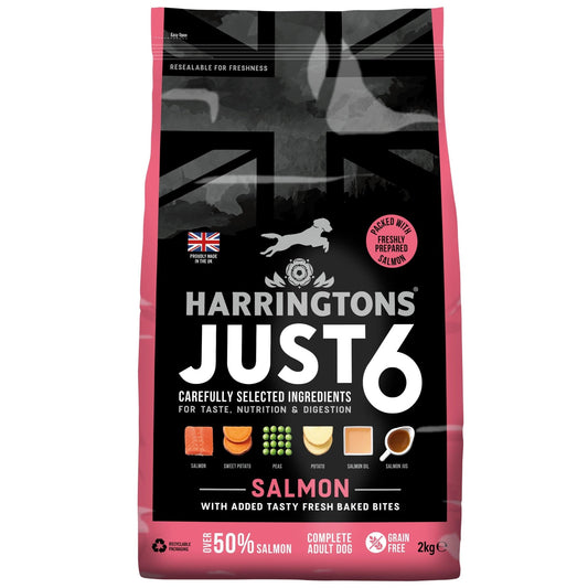 Harringtons Dog Just 6 Salmon 4x2kg | Luxury Home Accessories | Heulog Glow