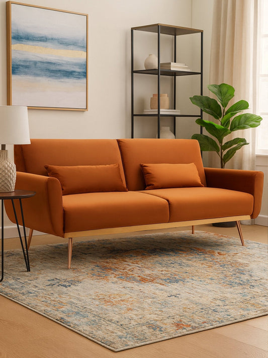 Hatton Burnt Orange Velvet Sofa Bed | Luxury Home Accessories | Heulog Glow